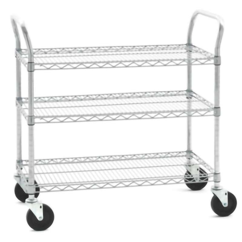 Mobile Utility Cart, 24" X 30", Steel, 3-Shelf